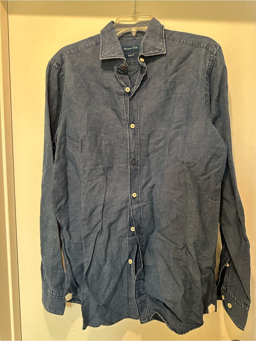 Massimo Dutti Men's Denim-Style Button-Down Shirt in Blue Size Medium Slim Fit